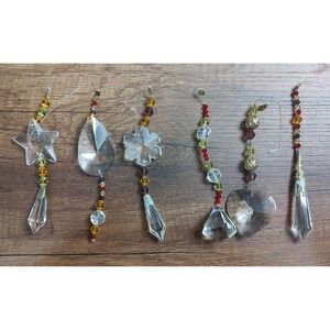 Lot Of 6 Vintage Beaded Prism Sun Catchers Ornaments Star Flower Heart B14